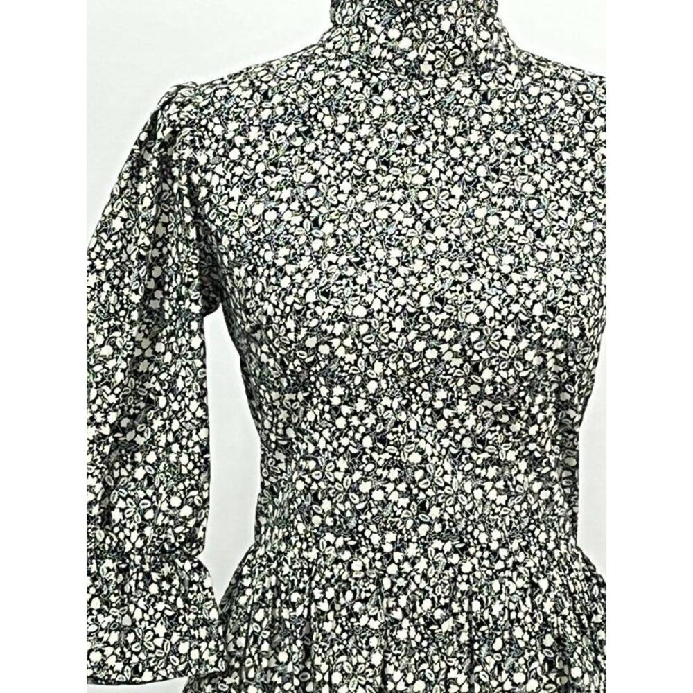 MEADOWS Sz 6 UK 2 US Black White Floral Clematis Dress High Neck Fall 3/4 Sleeve - Picture 9 of 15